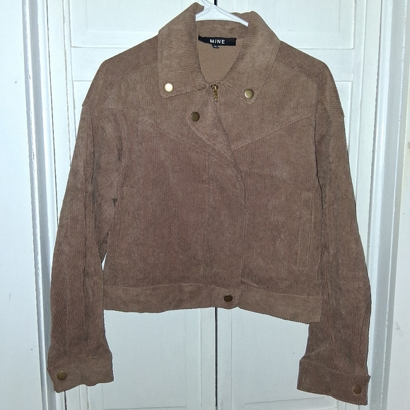 mine Jackets & Blazers - MINE Taupe Corduroy Short Moto Jacket